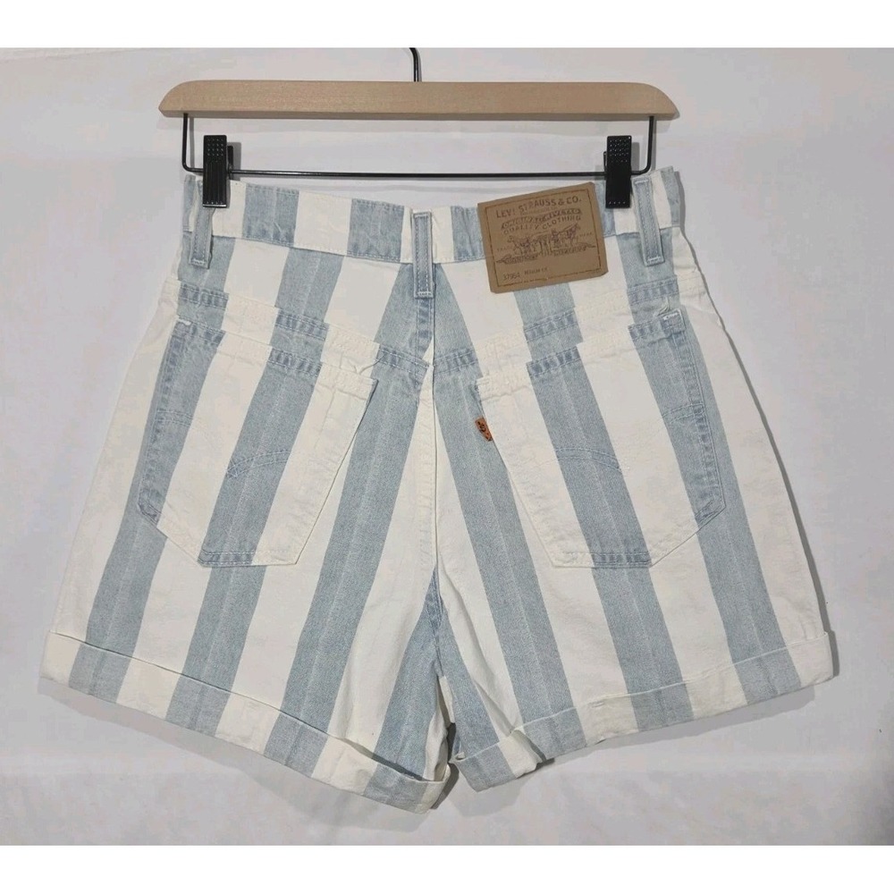 90s Levis 954 High Waisted‎ Jean Shorts Orange Tab Sz 7 Cuffed Striped Y2K Rare